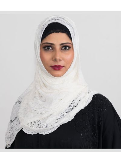 Pearl White Hijab With Design