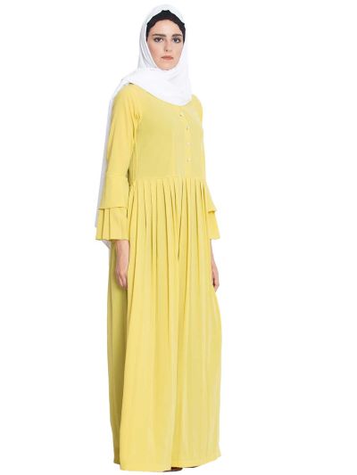 Basma Abaya with Multiple Pleats & Double Sleeves