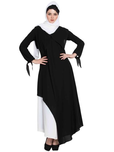 Rasha Elegant Dress Abaya With Contrast Layer And Multiple Details