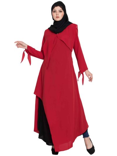 Rasha Elegant Dress Abaya With Contrast Layer And Multiple Details