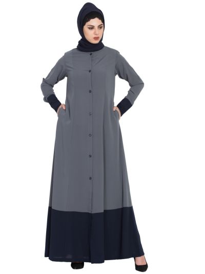 Dual Color Front Open Abaya