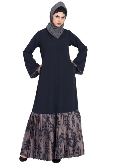 Printed Bottom Front Open Dress Abaya