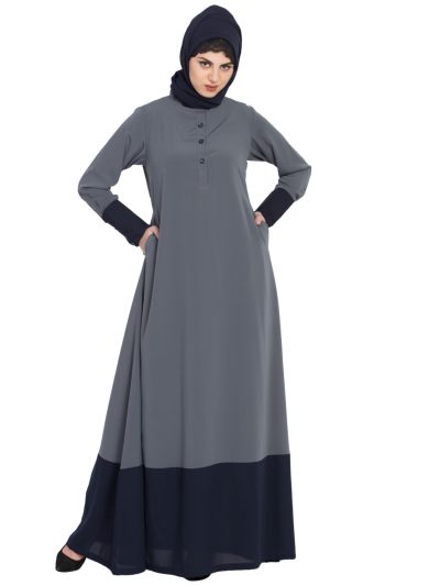 Dual Color Abaya with Buttoned Sleeves