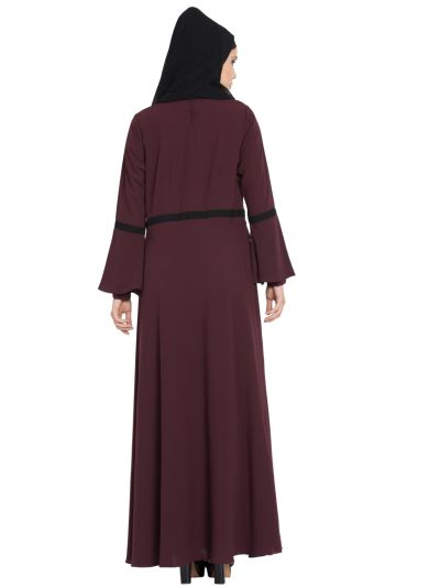 Umbrella Cut Dress Abaya with Falling Panel and Bell Sleeves