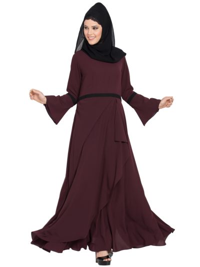 Umbrella Cut Dress Abaya with Falling Panel and Bell Sleeves