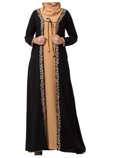 Two Piece Set of Abaya and Embroidered Cardigan 