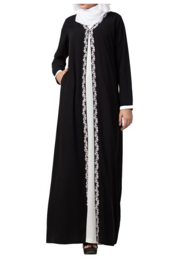 Two Piece Set of Abaya and Embroidered Cardigan 