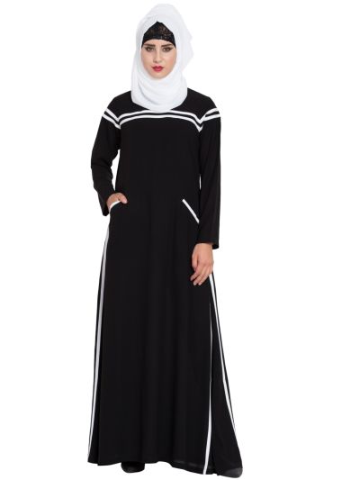Sports Look Abaya with Contrast Pipings & Pockets
