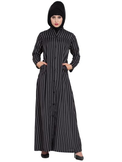 Front Open Abaya With Stripes