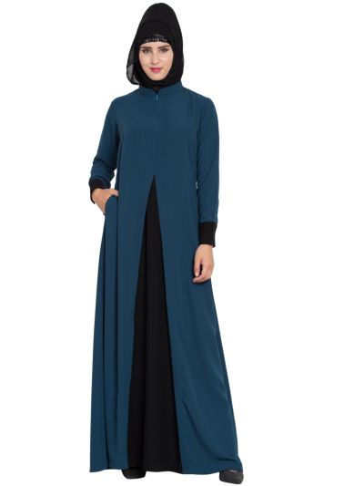Dual Color Abaya Dress With Side Pockets