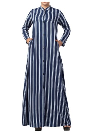Long Abaya Like Dress in Stripes With Side Pockets