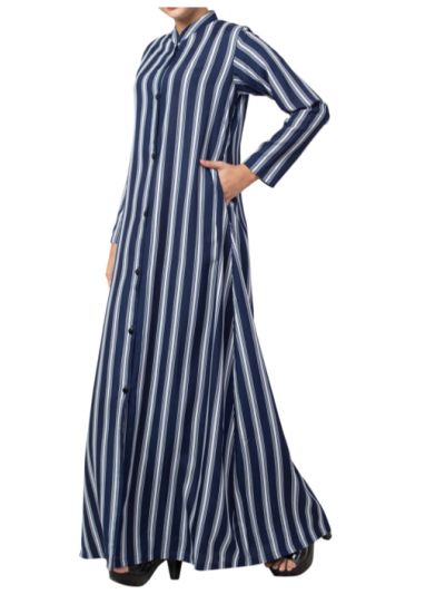 Long Abaya Like Dress in Stripes With Side Pockets