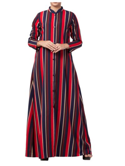 Long Abaya Like Dress in Stripes With Side Pockets