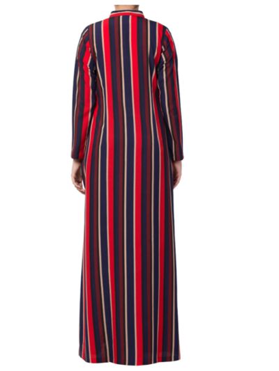 Long Abaya Like Dress in Stripes With Side Pockets
