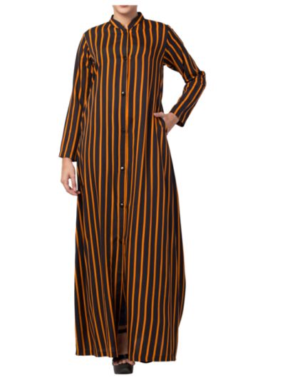 Long Abaya Like Dress in Stripes With Side Pockets