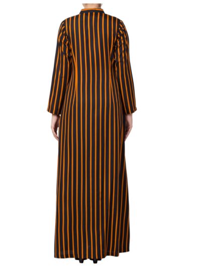 Long Abaya Like Dress in Stripes With Side Pockets