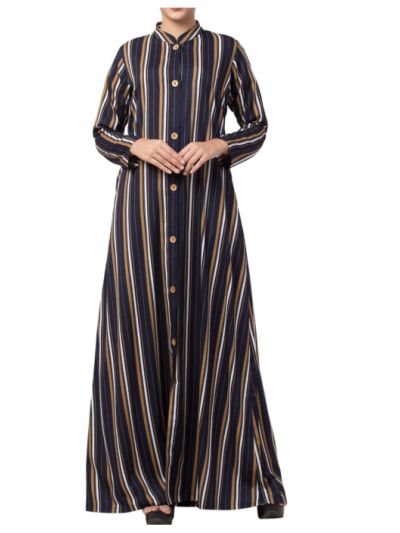 Long Abaya Like Dress in Stripes With Side Pockets