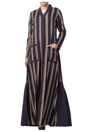 Long Dress With Front Pockets & Contrast Pleated Bottom 