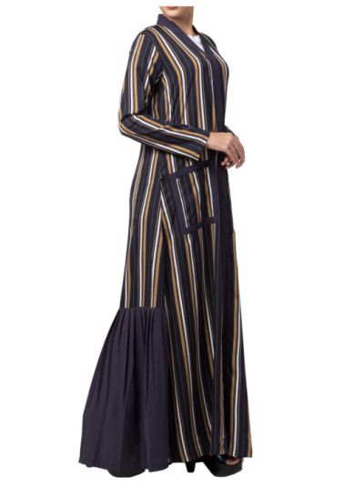 Long Dress With Front Pockets & Contrast Pleated Bottom 