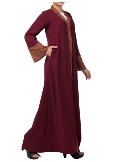 Front Open Abaya Dress With Contrast Panel & Sleeves