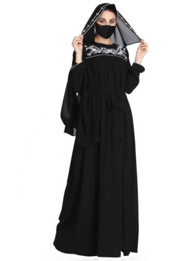 Embroidered Abaya With Matching Hijab