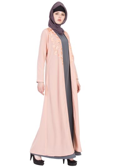 Two Piece Embroidered Cardigan Abaya