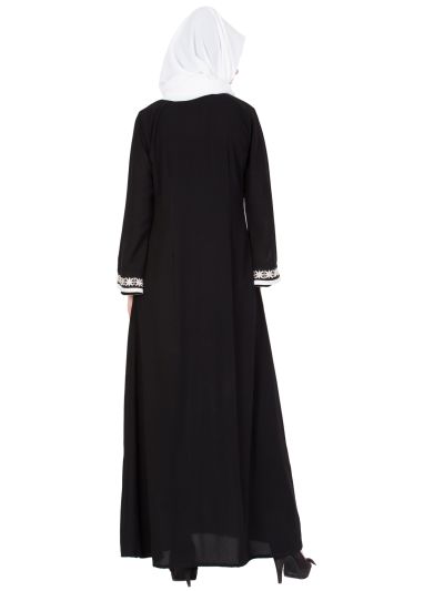 Floral Embroidered Front Open Abaya