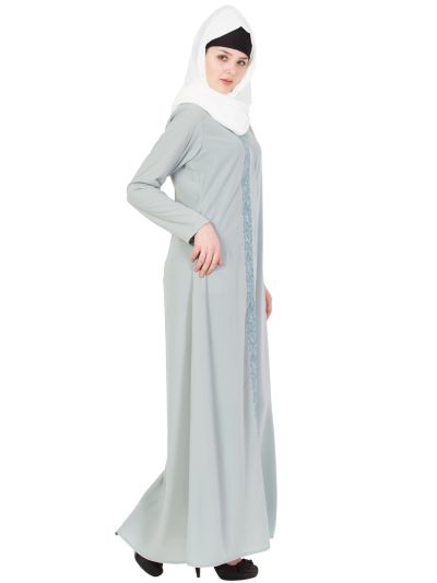 Sea Green Embroidered Front Open Abaya