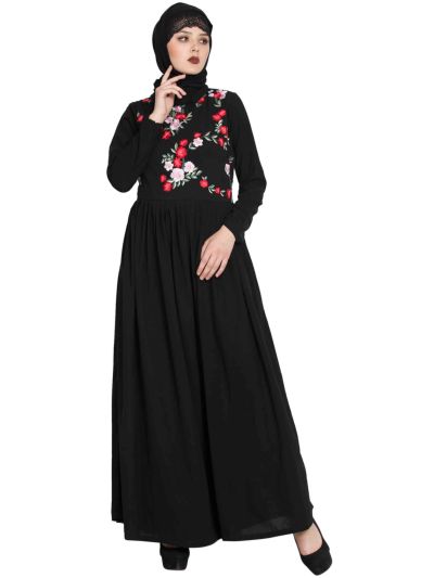 Abra Embroidered Abaya Dress With Gathered Waistline