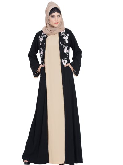 Two Piece Abaya Set with Embroidered Cardigan