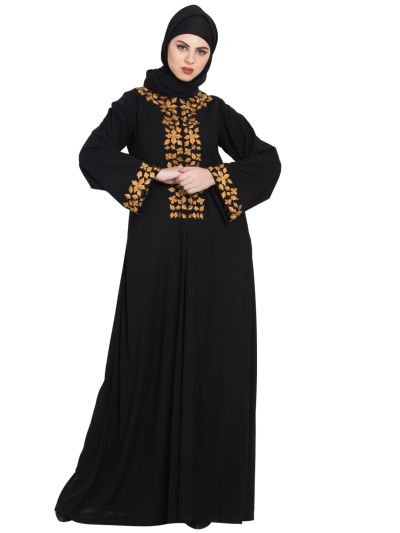 Golden Leaves Embroidered Abaya
