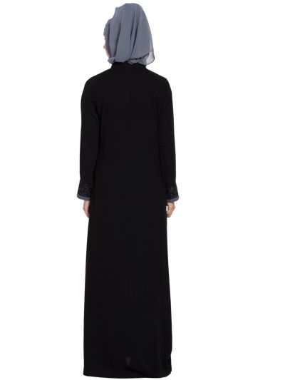 Embroidered Black Abaya With Designer Bottom and Contrast Piping