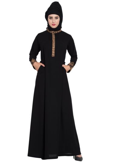 Black Abaya With Embroidery on Sleeves and Front