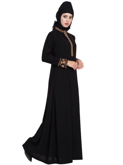 Black Abaya With Embroidery on Sleeves and Front
