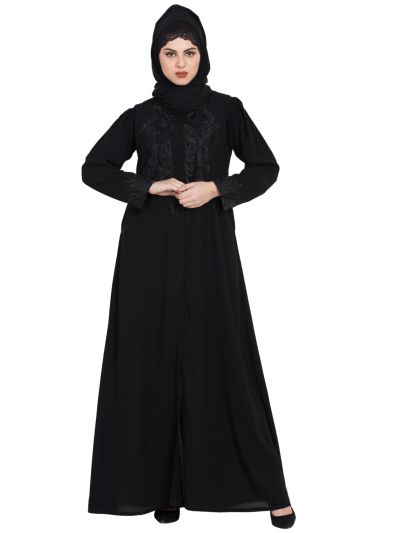 Gorgeous Front Open Embroidered Abaya with Black Stones