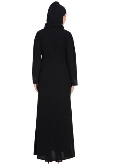 Gorgeous Front Open Embroidered Abaya with Black Stones
