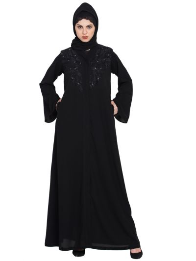 Simple yet Stylish Front Open Embroidered Abaya
