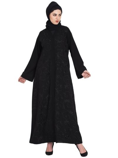 All Over Embroidered Front Open Abaya