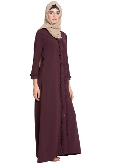 Rukna Front Open Abaya with Frills on Panels & Sleeves
