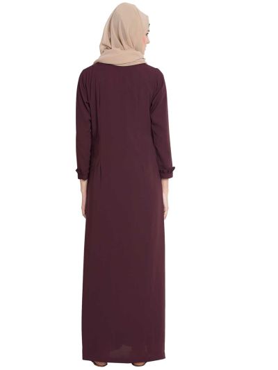 Rukna Front Open Abaya with Frills on Panels & Sleeves