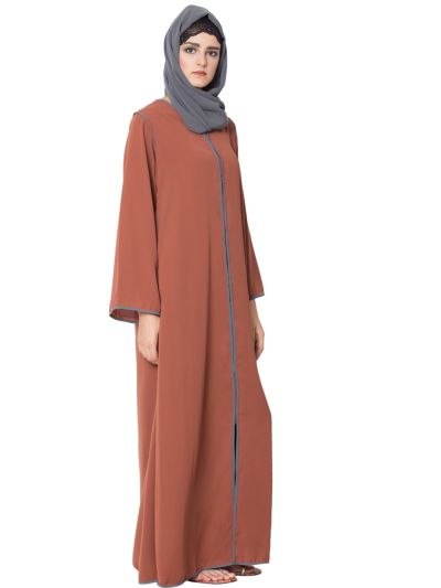 Reem Front Open Abaya with Pipes in Contrast