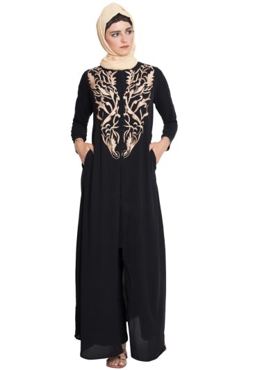 Aeni Front Open Abaya with Embroidery & Loop Buttons