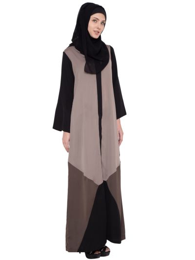 Black & Brown Front Open Abaya