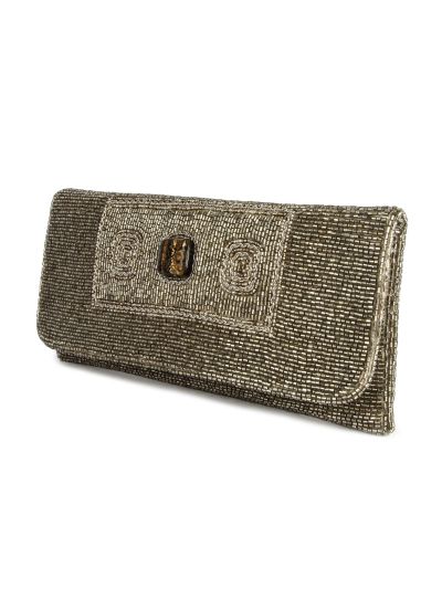 Mia Silver Beaded Clutch Bag