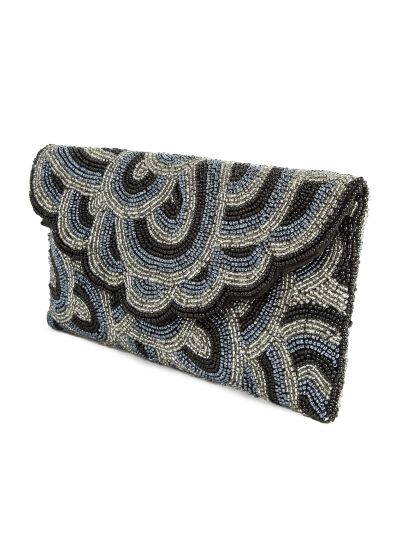 Victoria Silver Grey Beaded Hand Clutch