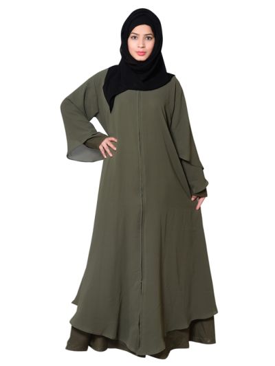 Double Layered Front Open With Zip Abaya