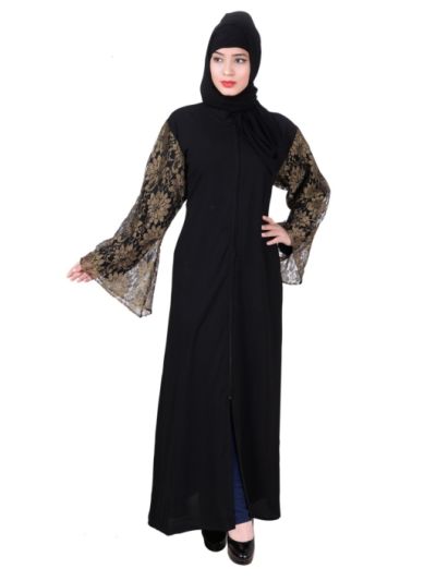 Black Kashiboo Abaya With Beautiful Net Sleeves