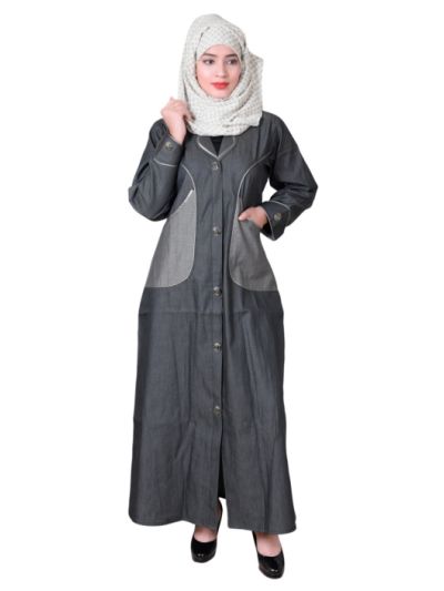 Grey Denim Front open Abaya