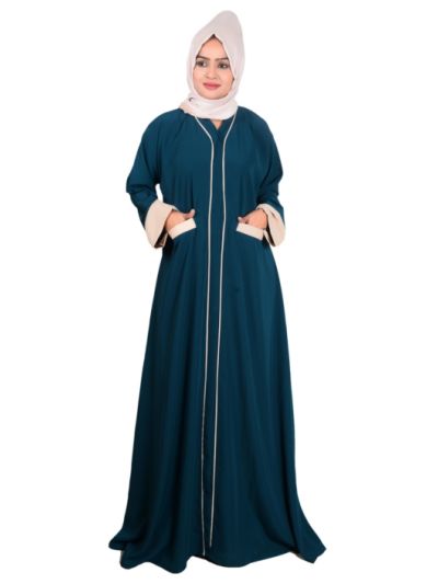 Bottle Green Front Open Kashibo Abaya 