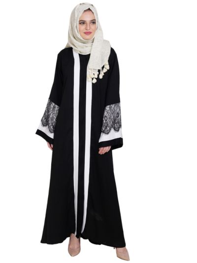 Black & White front Open Abaya